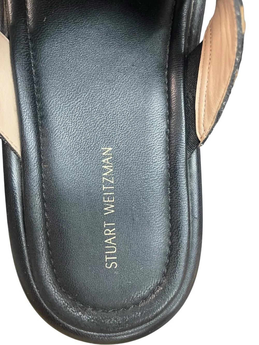 Stuart Weitzman Elodie Leopard Print Cross Lug Slide Sandals Black